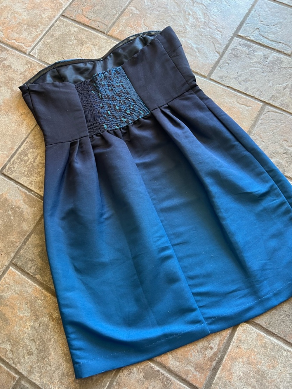 ANTHROPOLOGIE Silence + Noise Teal Blue Leopard-Print Ombre Strapless Dress - Picture 11 of 14